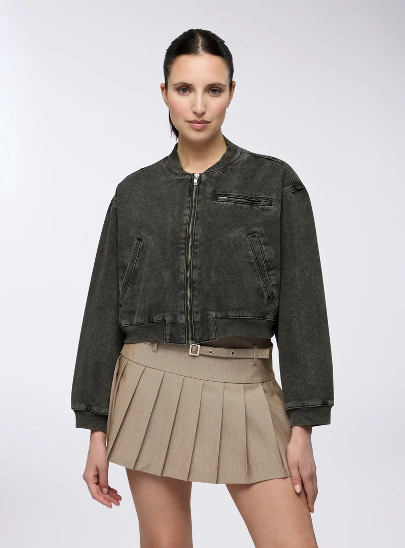 Bomber in denim con zip