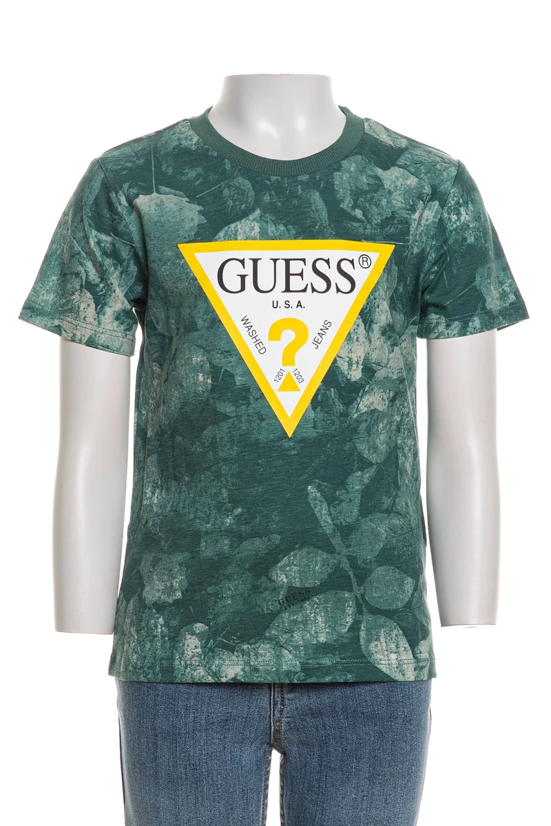 T Shirt Guess Camo Leaves Da Bambino Fantasia Verde Abete Menta