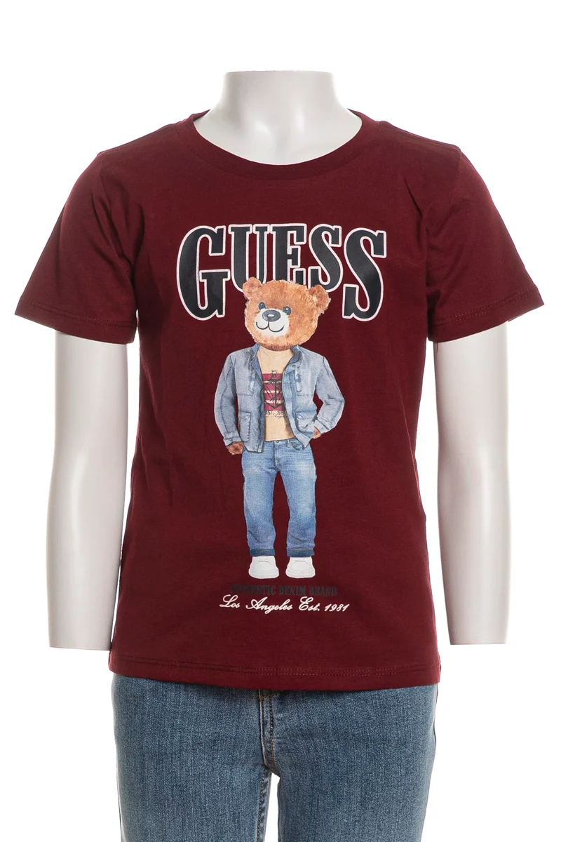 T Shirt Guess Ssl Denim Teddy Boy Da Bambino Bordeaux