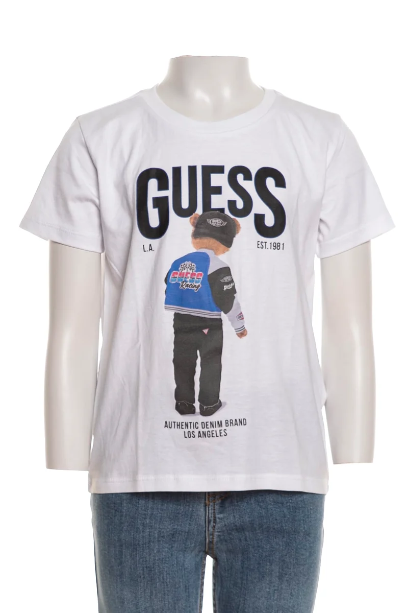 T Shirt Guess Ssl Denim Teddy Boy Da Bambino Bianca