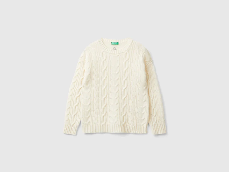 Maglia con trecce in misto lana