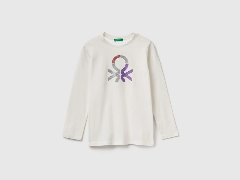 T-shirt manica lunga con stampa glitter