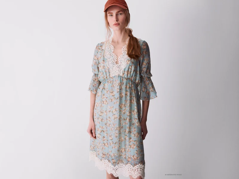 Vestito stampato con pizzo