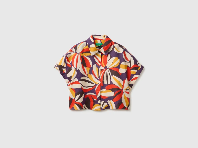 Blusa stampata in puro lino