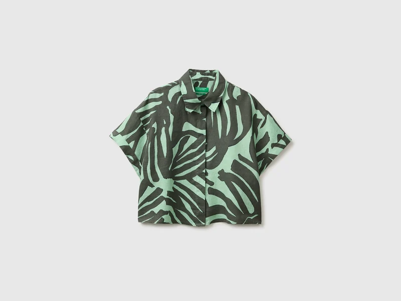 Blusa stampata in puro lino