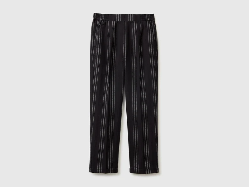 Pantaloni a righe in misto lino