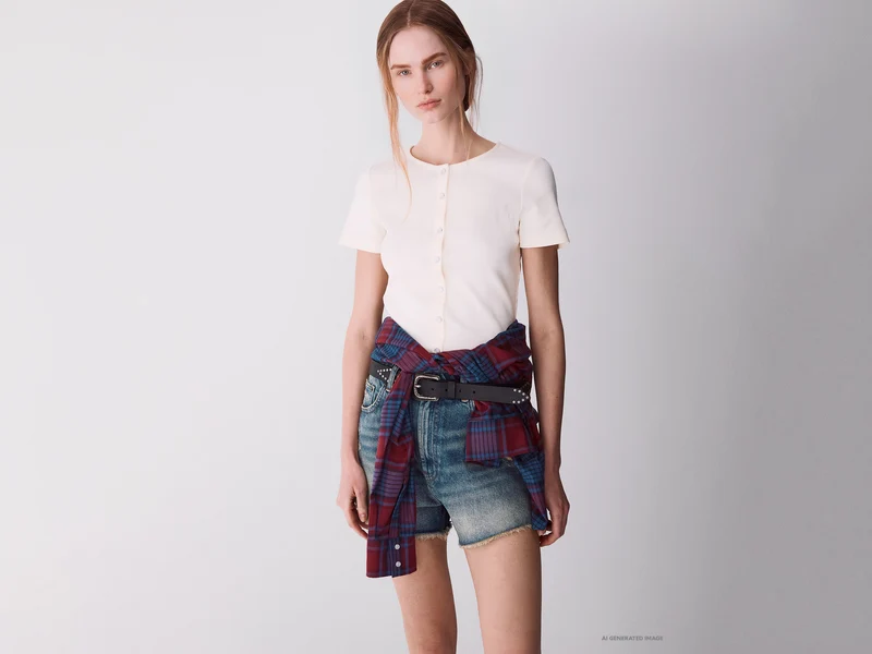 T-shirt a costine con bottoni