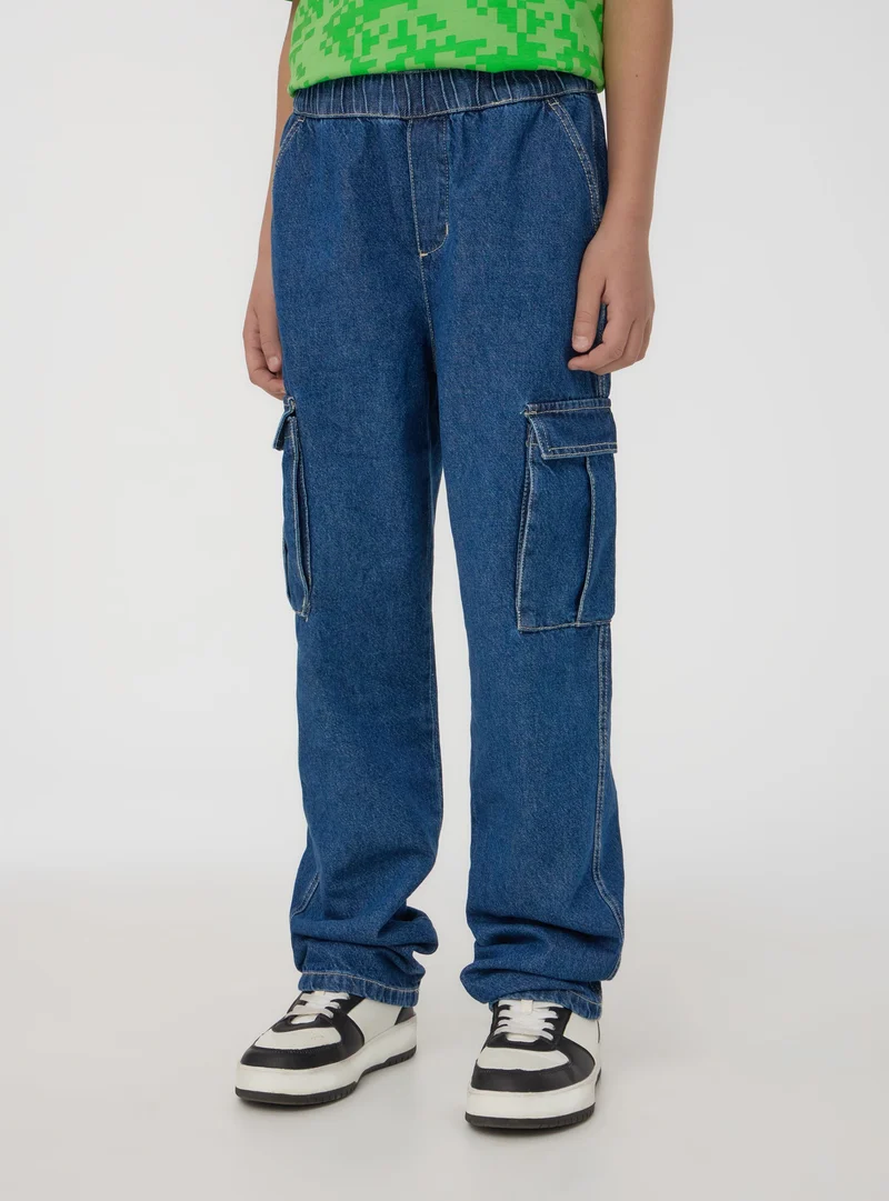 Jeans scuri cargo wide leg