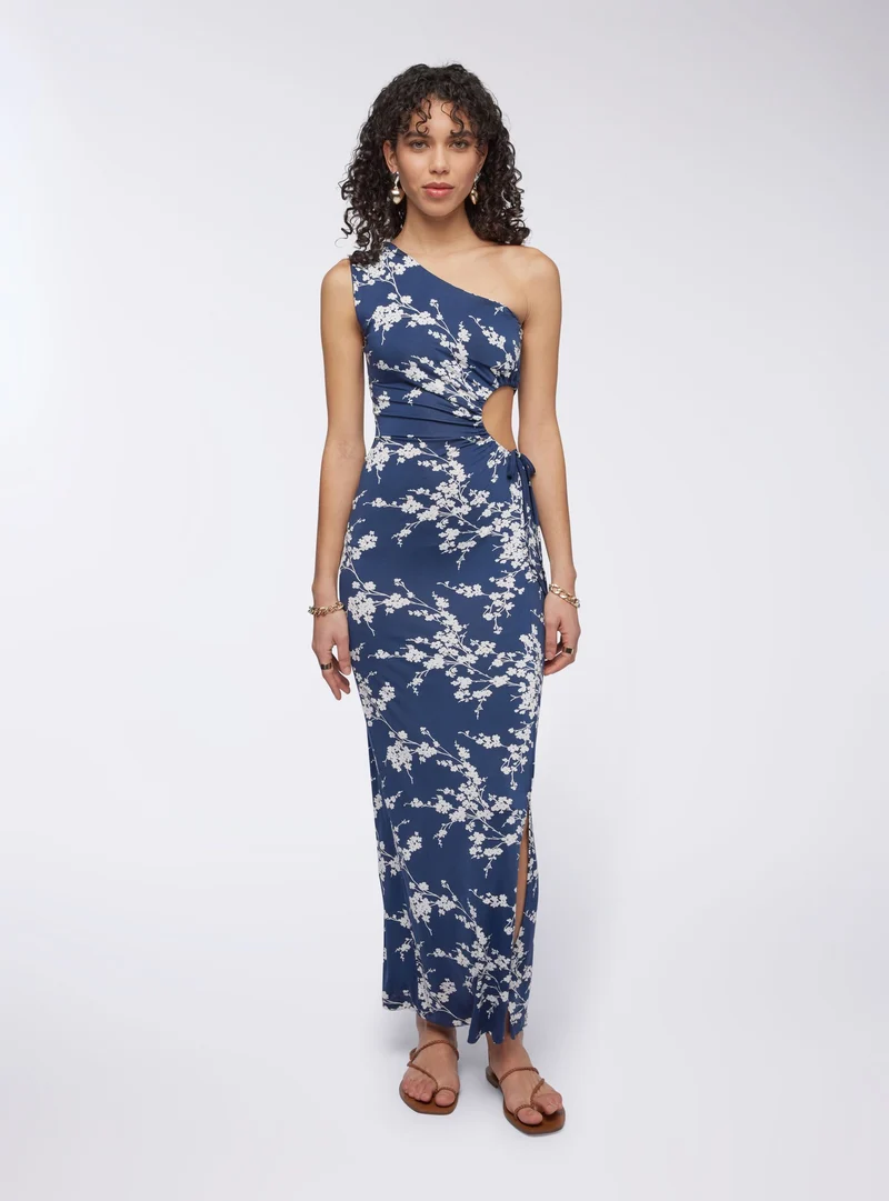 Vestito monospalla floreale con cut-out