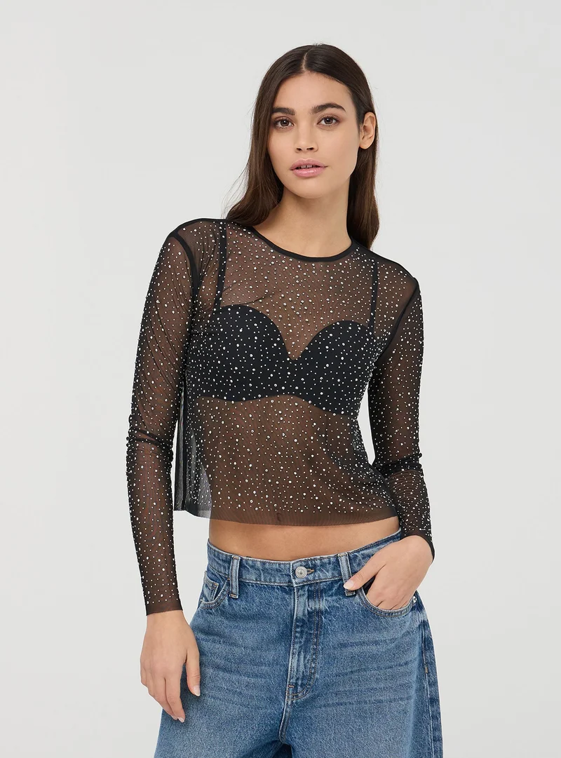 Maglia in tulle con strass