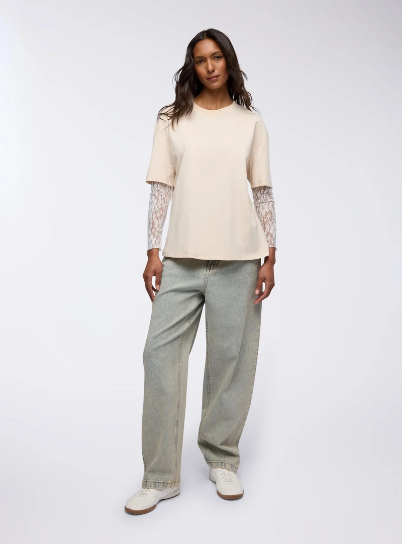 T-shirt maniche lunghe in pizzo