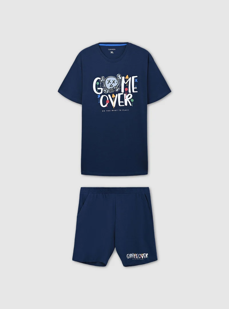 Set pigiama t-shirt e bermuda con stampa game-over