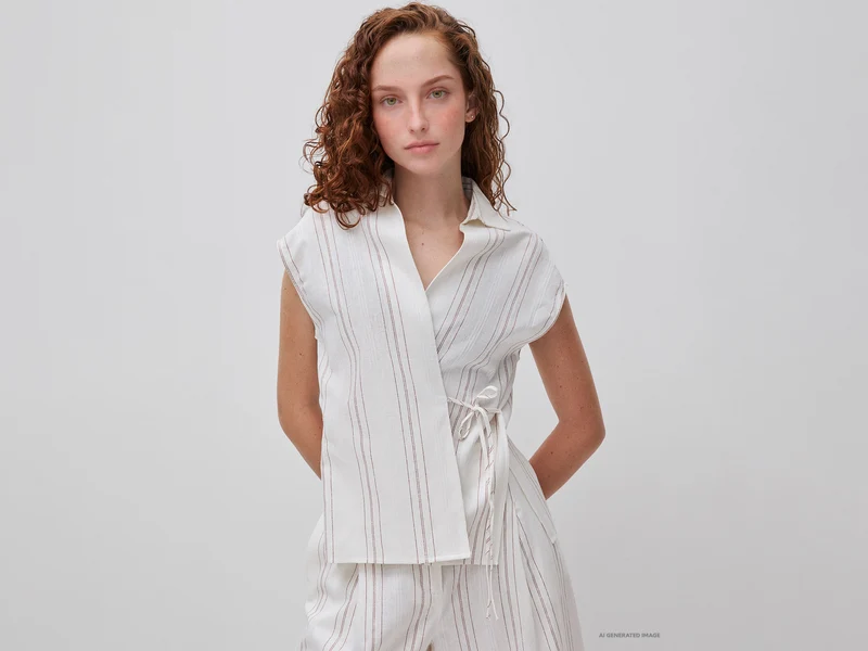 Blusa incrociata in misto lino