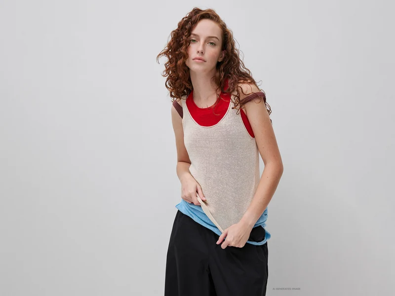 Top in maglia di misto lino