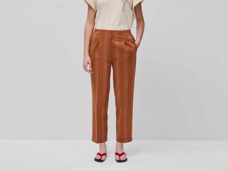 Pantaloni a righe in misto lino