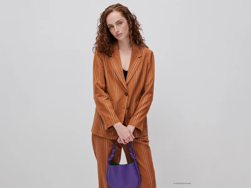 Blazer a righe in misto lino