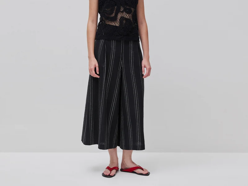 Pantaloni ampi a righe in misto lino