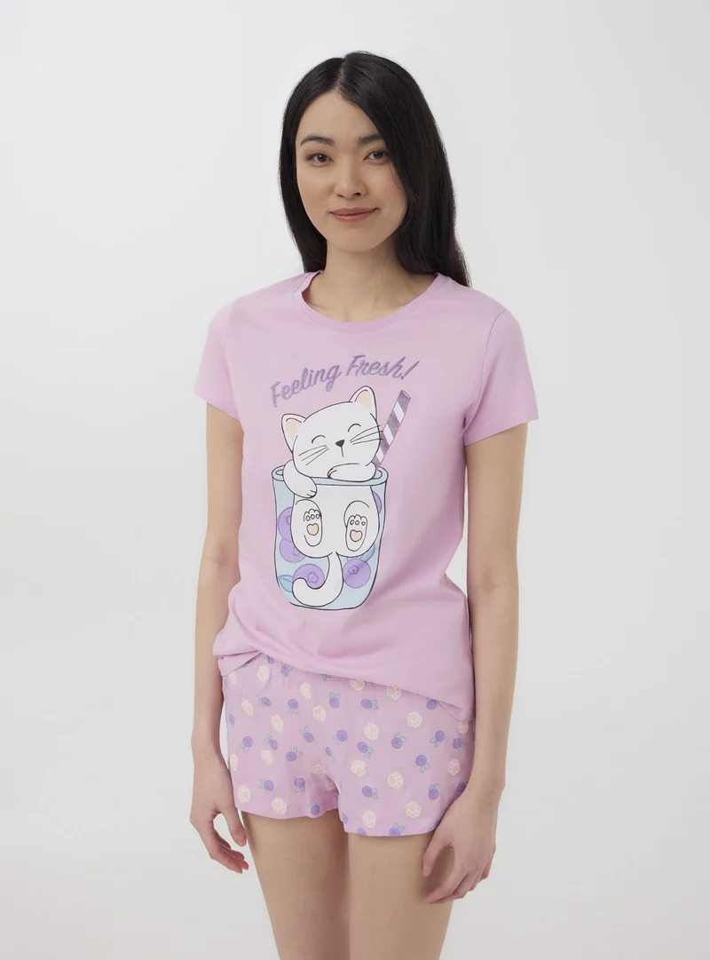 Set pigiama t-shirt e shorts con animaletto