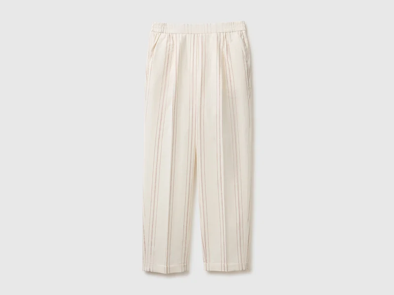 Pantaloni a righe in misto lino