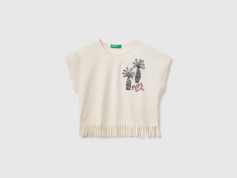 T-shirt con frange e ricamo