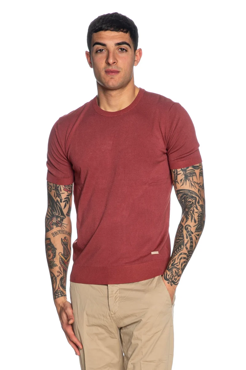 Maglia Gianni Lupo New Short Sleeve Da Uomo Rosso Litchi
