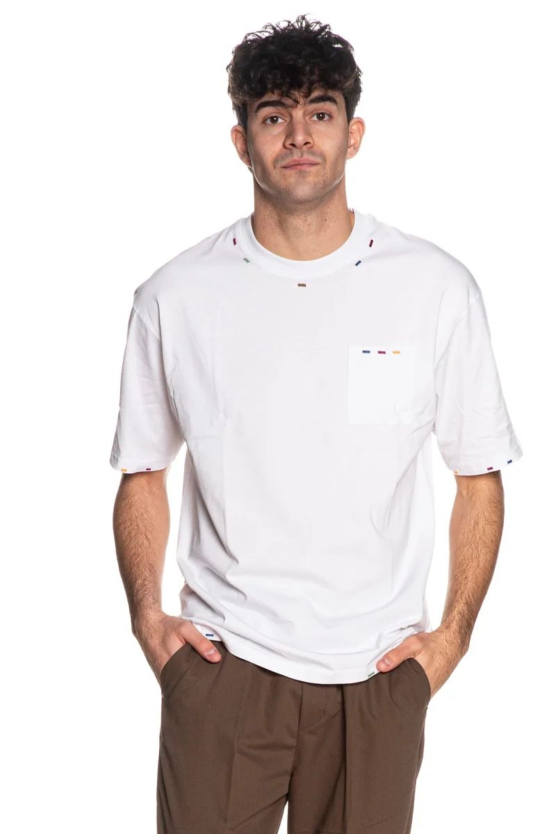T-Shirt Gianni Lupo Embro Pkt Da Uomo Bianca
