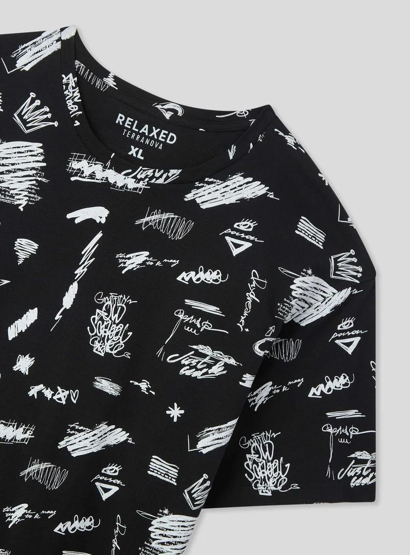 T-shirt stampa stile graffiti all-over