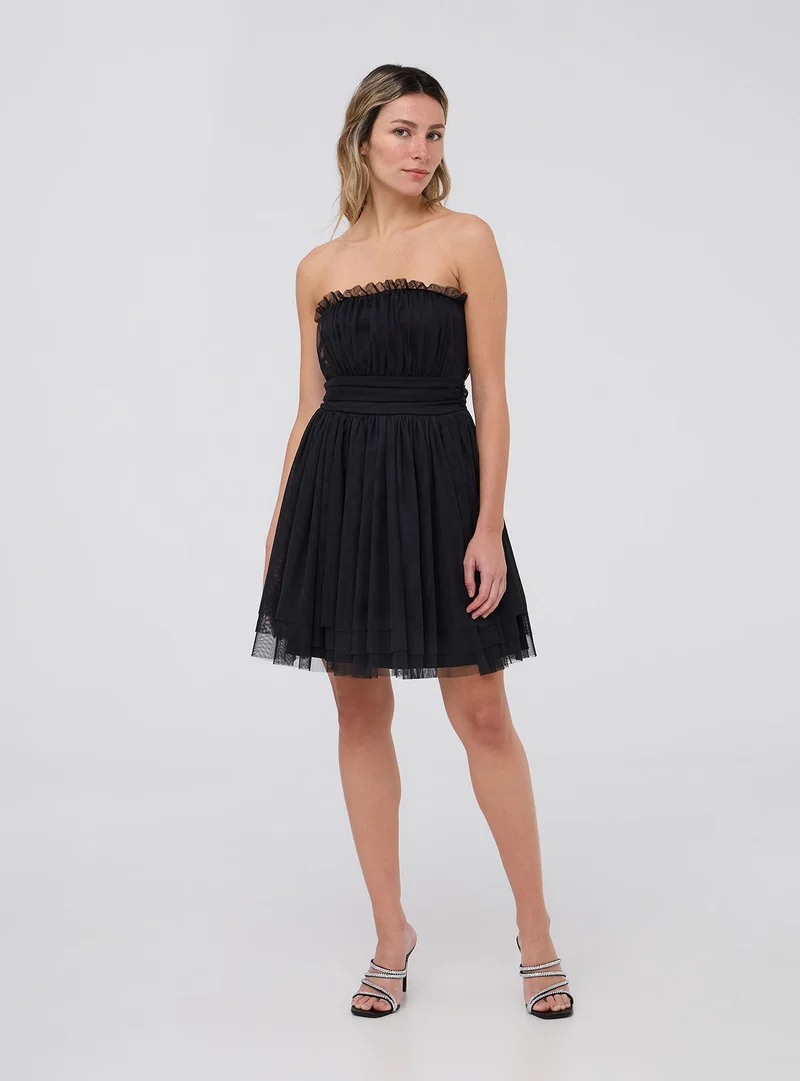 Vestito a fascia in tulle con balze