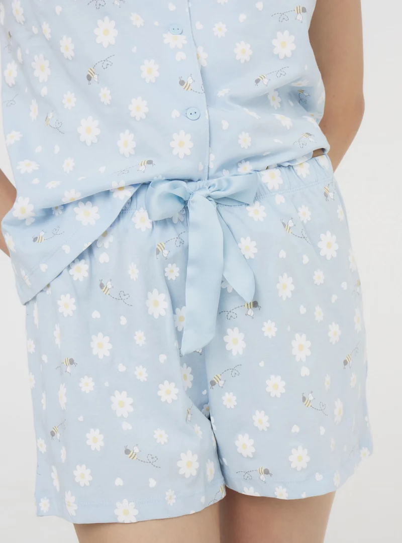 Set pigiama camicetta e short con stampa api