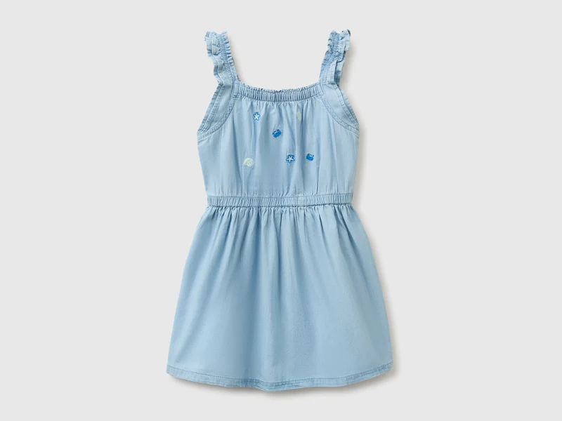 Vestito in chambray con ricami