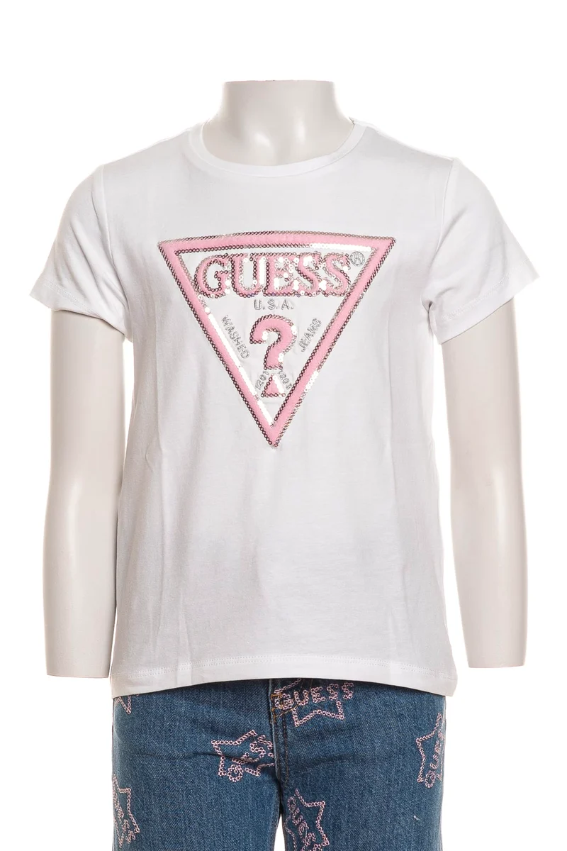 T-Shirt Guess Ss Brush Seq Lg Embro Da Bambina Bianca