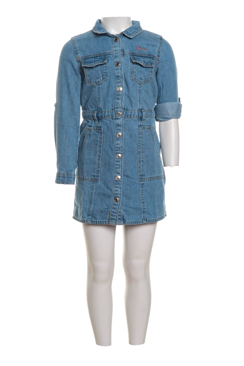 Abito Jeans Corto Guess Adj Sign Lg Da Bambina Denim Light Blu