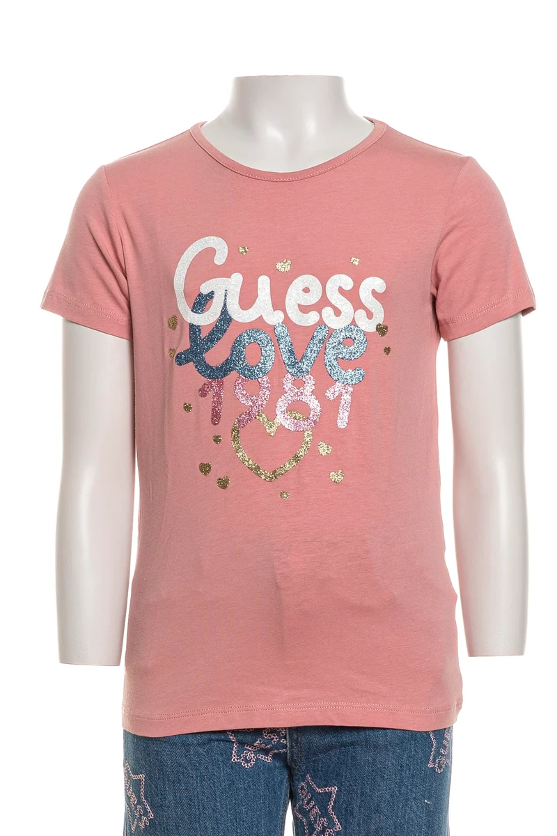 T-Shirt Guess Ss Shiny Love 1981 Da Bambina Rosa Salmone