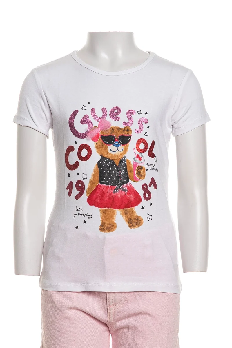 T-Shirt Guess Ss Sparkling Cool Teddy Da Bambina Bianca