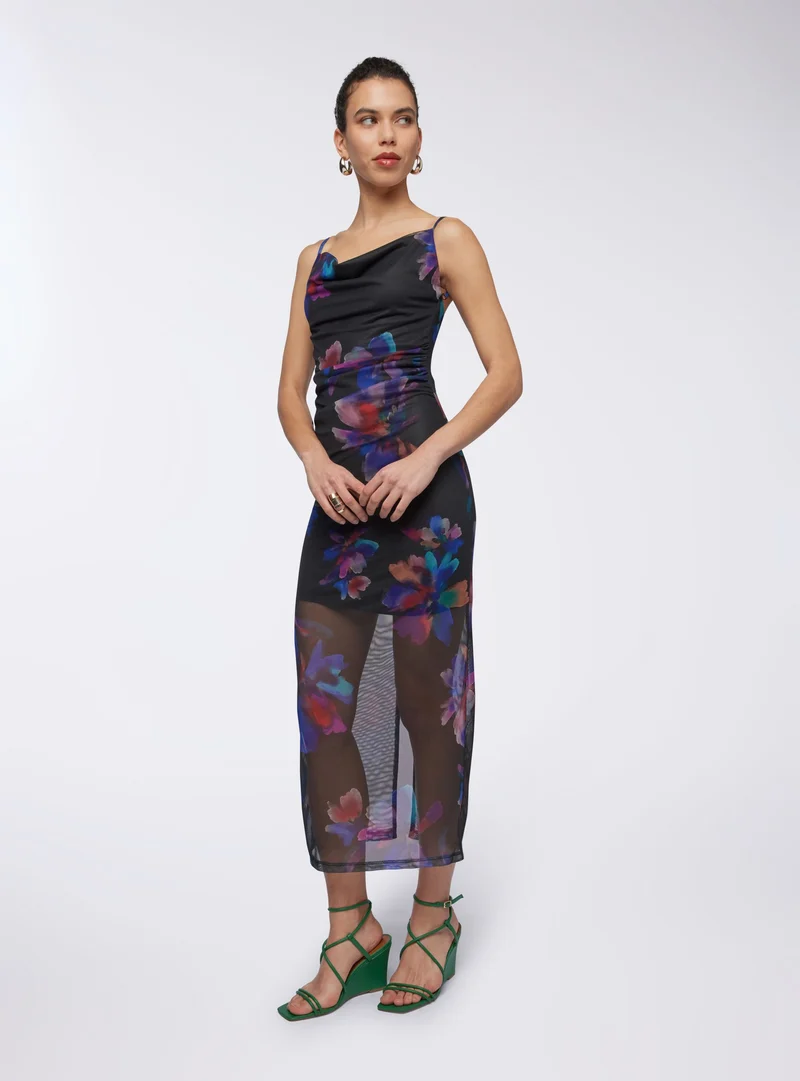 Vestito lungo gronda floreale in tulle