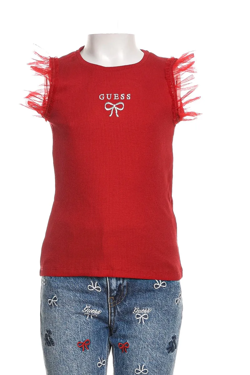 T-Shirt Guess Rib Ss Ts Mesh Da Bambina Ciliegia