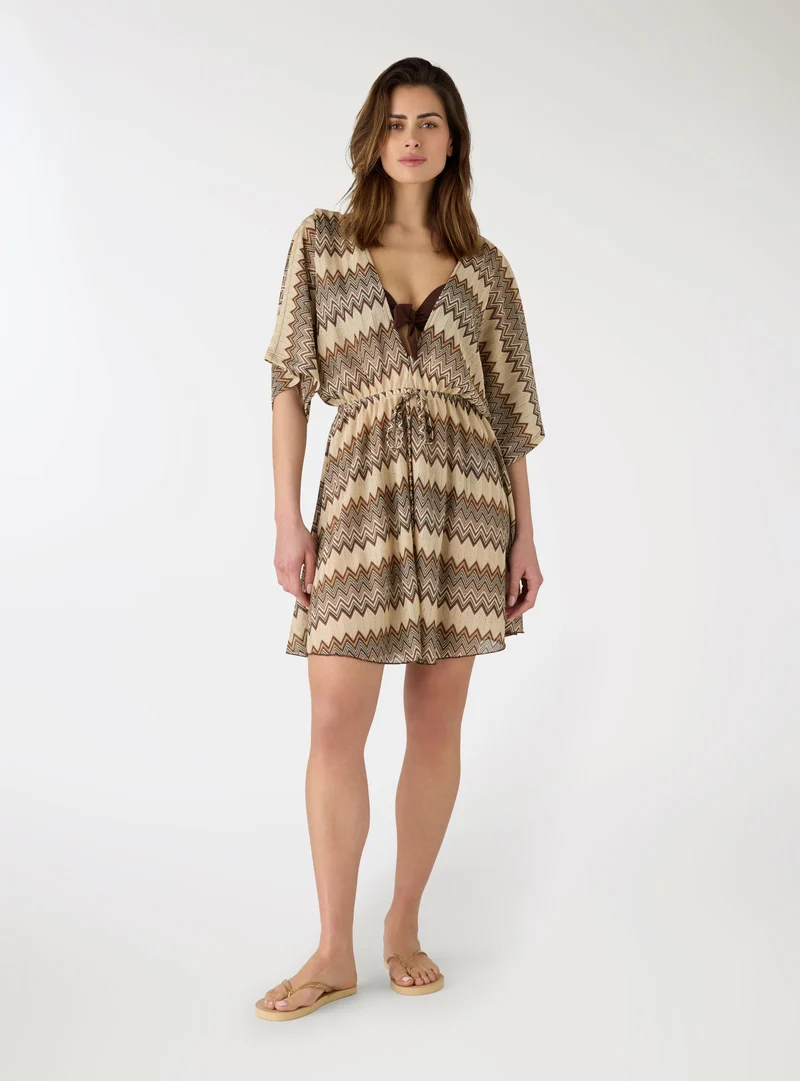 Kaftano a zig zag con scollo a V e coulisse