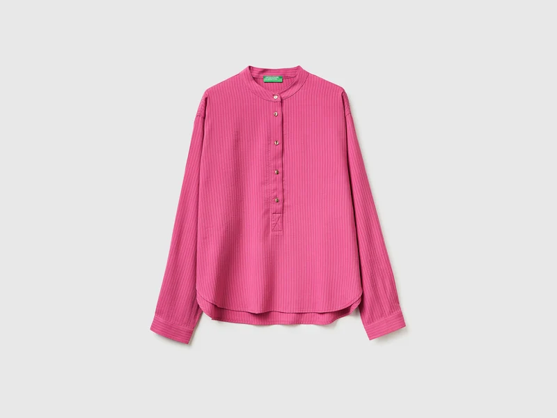 Blusa a righe con collo alla coreana