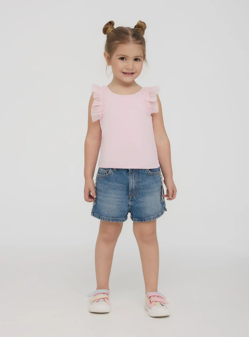 Shorts di jeans con applicazioni gioiello