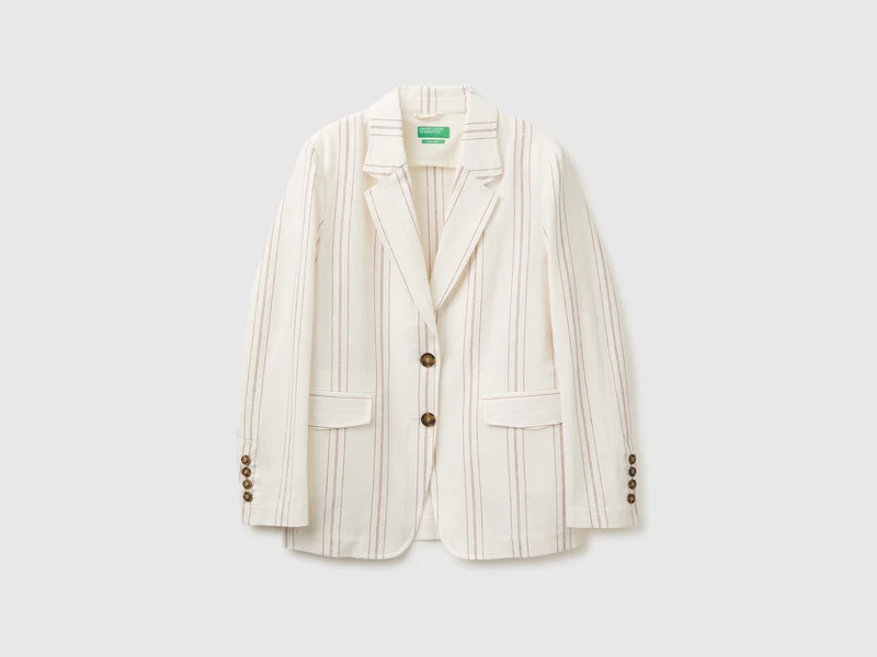 Blazer a righe in misto lino