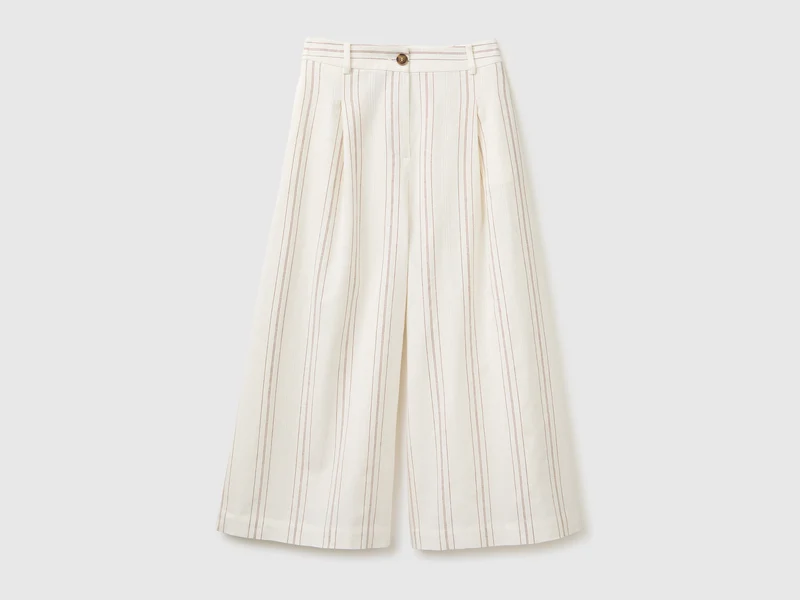Pantaloni ampi a righe in misto lino