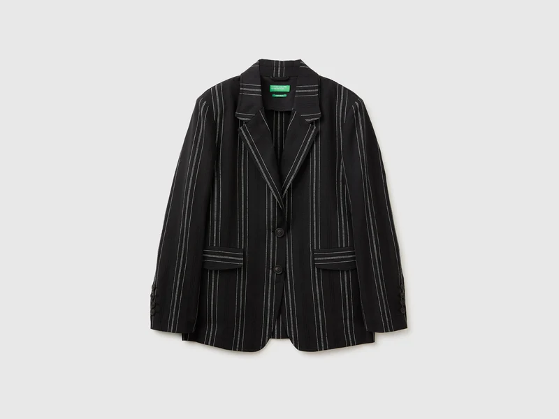 Blazer a righe in misto lino