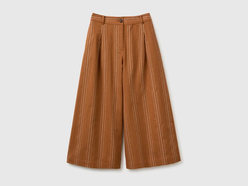 Pantaloni ampi a righe in misto lino