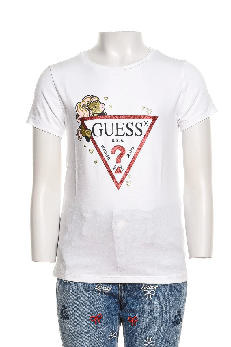 T- Shirt Guess Shiny Uni Lg Ss Da Bambina Bianca