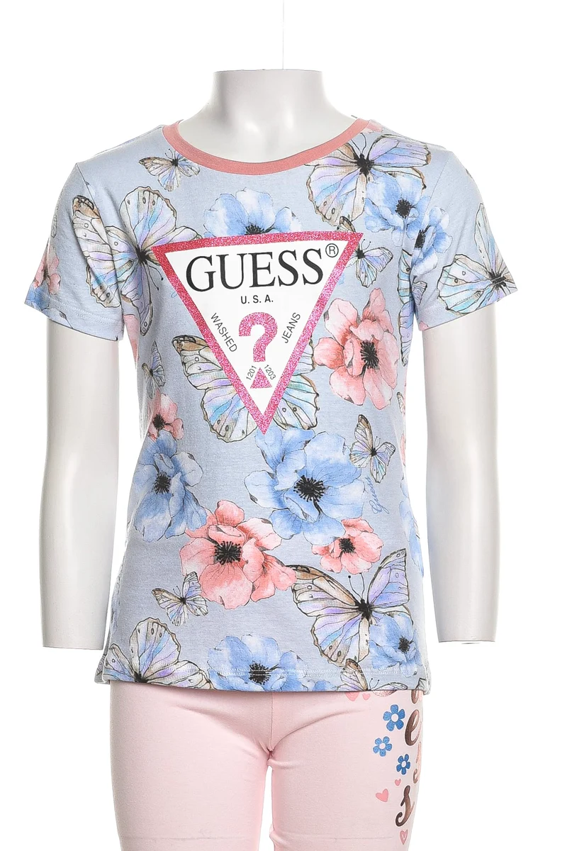 T- Shirt Guess Ss Total Poppy Butterfly Da Bambina Fantasia Cielo Salmone
