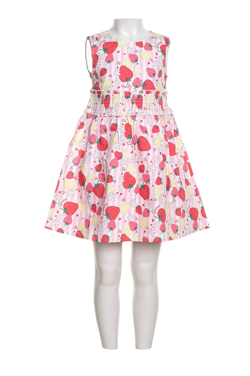 Abito Corto Guess Strawberry Lemon Pop Dress Da Bambina Fantasia Rosa Light Bubble Fragola E Giallo Limone