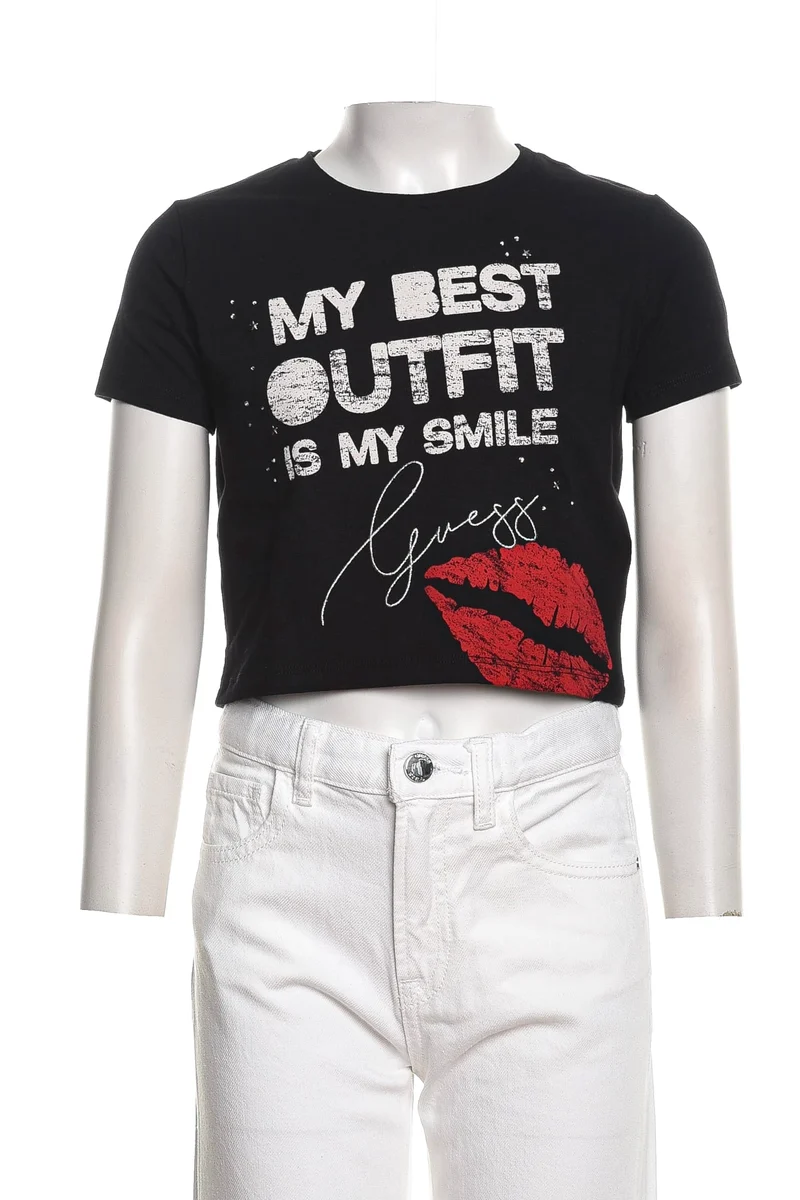 T-Shirt Guess Cr Ss Mix Da Bambina Nera