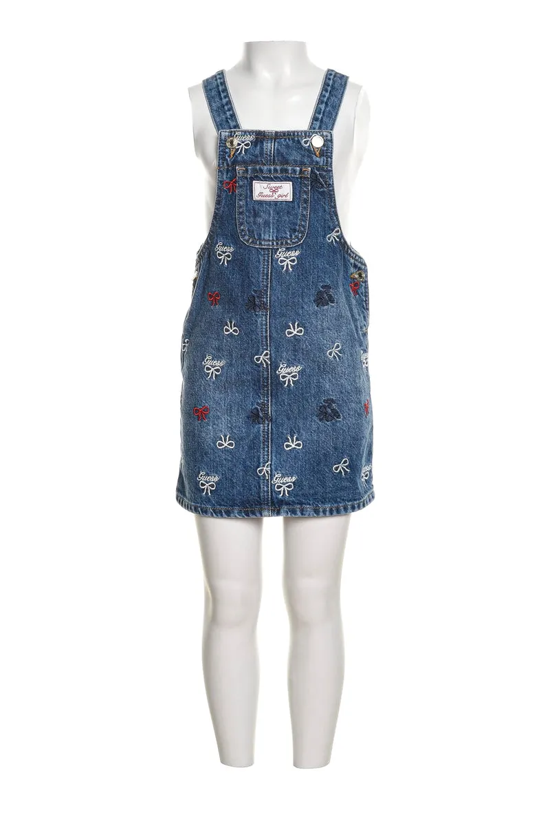 Gonna Salopette Guess Romper Rigid Bow Da Bambina Denim Medium Blu
