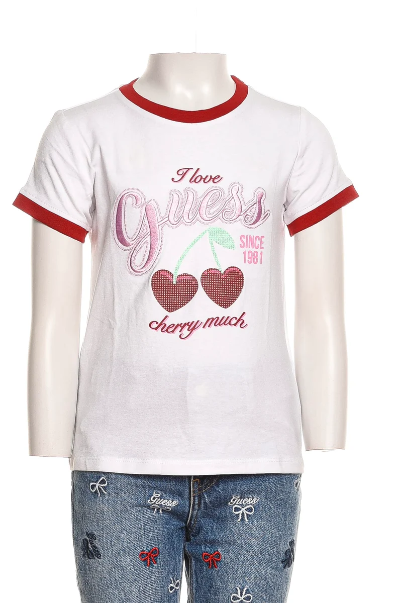 T-Shirt Guess I Love Cherry Much Da Bambina Bianca Rossa