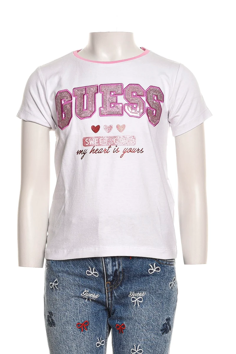 T-Shirt Guess Ss Sweet Girl Embro Da Bambina Bianca